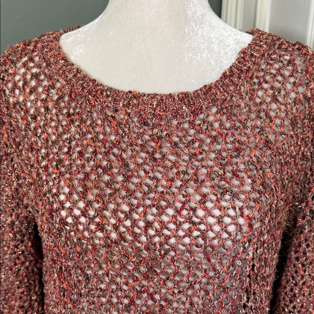Ruby Rd. Red Multi Color Open Knit Top with Draws… - image 3